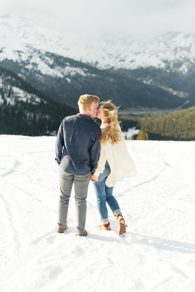 Loveland Pass Colorado snowy spring engagement session 