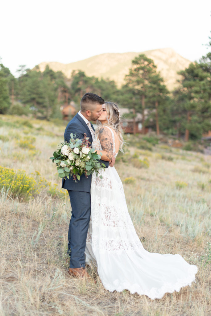 Estes Park, Colorado summer elopement bride and groom portraits 