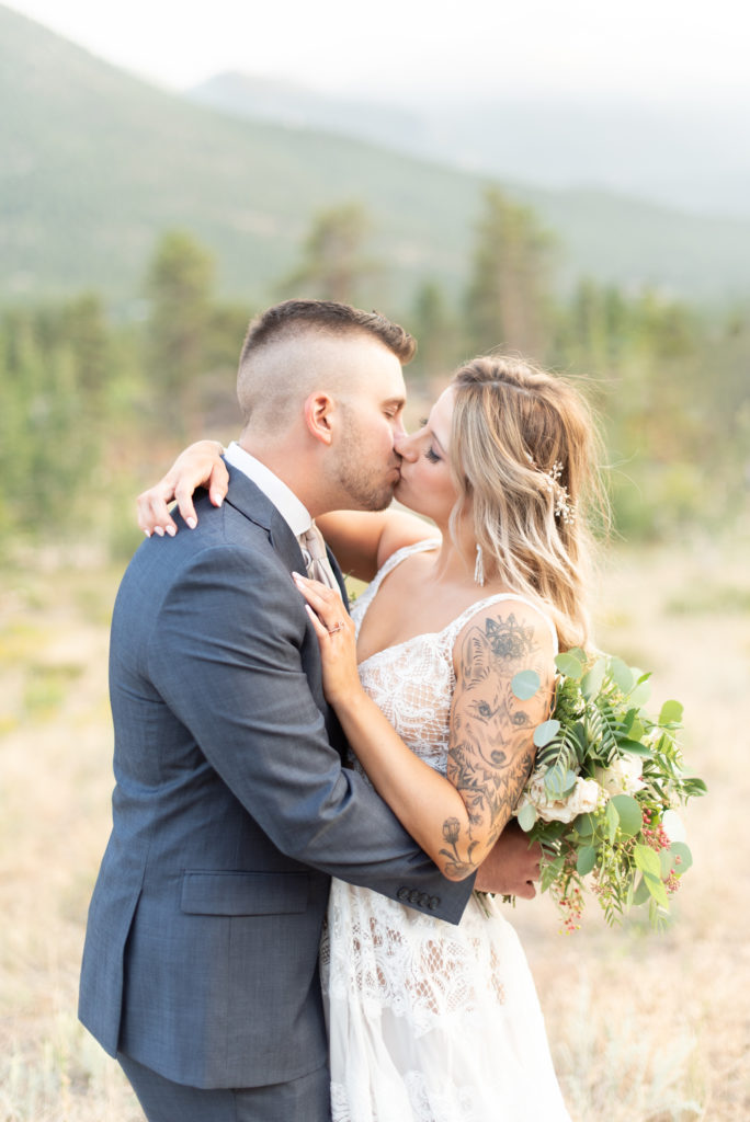 Estes Park, Colorado summer elopement bride and groom portraits 