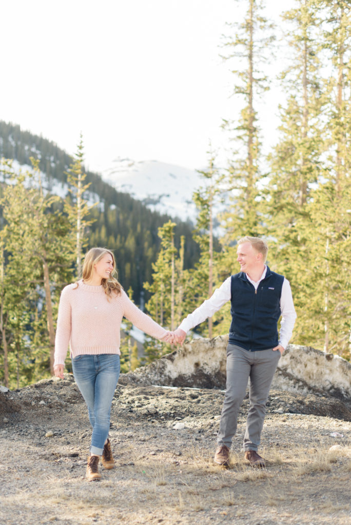 Loveland Pass Colorado snowy spring engagement session 